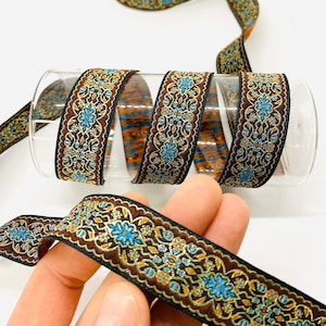 22 mm BLUE Anatolian Jacquard Ribbon(0.86 inch)Jacquard trim,Medieval Trim,Fabric Ribbon,Celtic trim,Vintage Ribbon,Craft Supply,Dog Collar