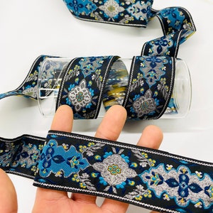 10 Yards/40 mm BLUE/Black Renaissance Jacquard trim(1.57 inch)Vintage Ribbon,Jaacquard Ribbon,Embroidered Ribbon,Costume Ribbon,Dog Collar