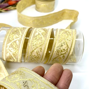 10 Yards/30 mm Gold Tulips Embroidered Jacquard Ribbon(1.37 inch)Jacquard Trim,Vintage Ribbon,Craft Supplies,Dog Collar,Sewing Trim,