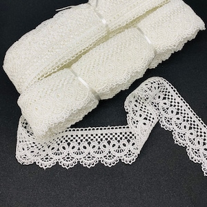Ivory Geometric Venice Lace Trim: 1.96&quot; Wide Polyester Cotton Sewing Trim