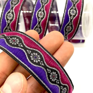 Adorno jacquard floral celta morado de 22 mm (0,86 pulg.) Cinta vintage, Cinta jacquard, Adorno para cortinas, Adorno de rosa, Suministro para manualidades, Adorno para costura, Collar de perro