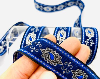 10 Yrd/22mm Navy Blue Medieval Jacquard Ribbon(0.86inch)Renaissance trim,Otantic Ribbon,Jacquard Trim,Vintage Ribbon,Dog Collar,Costume Trim
