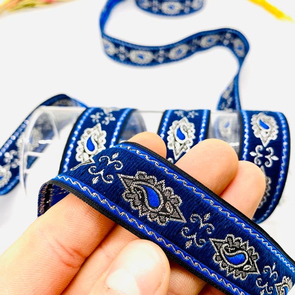 10 Yrd/22mm Navy Blue Medieval Jacquard Ribbon(0.86inch)Renaissance trim,Otantic Ribbon,Jacquard Trim,Vintage Ribbon,Dog Collar,Costume Trim