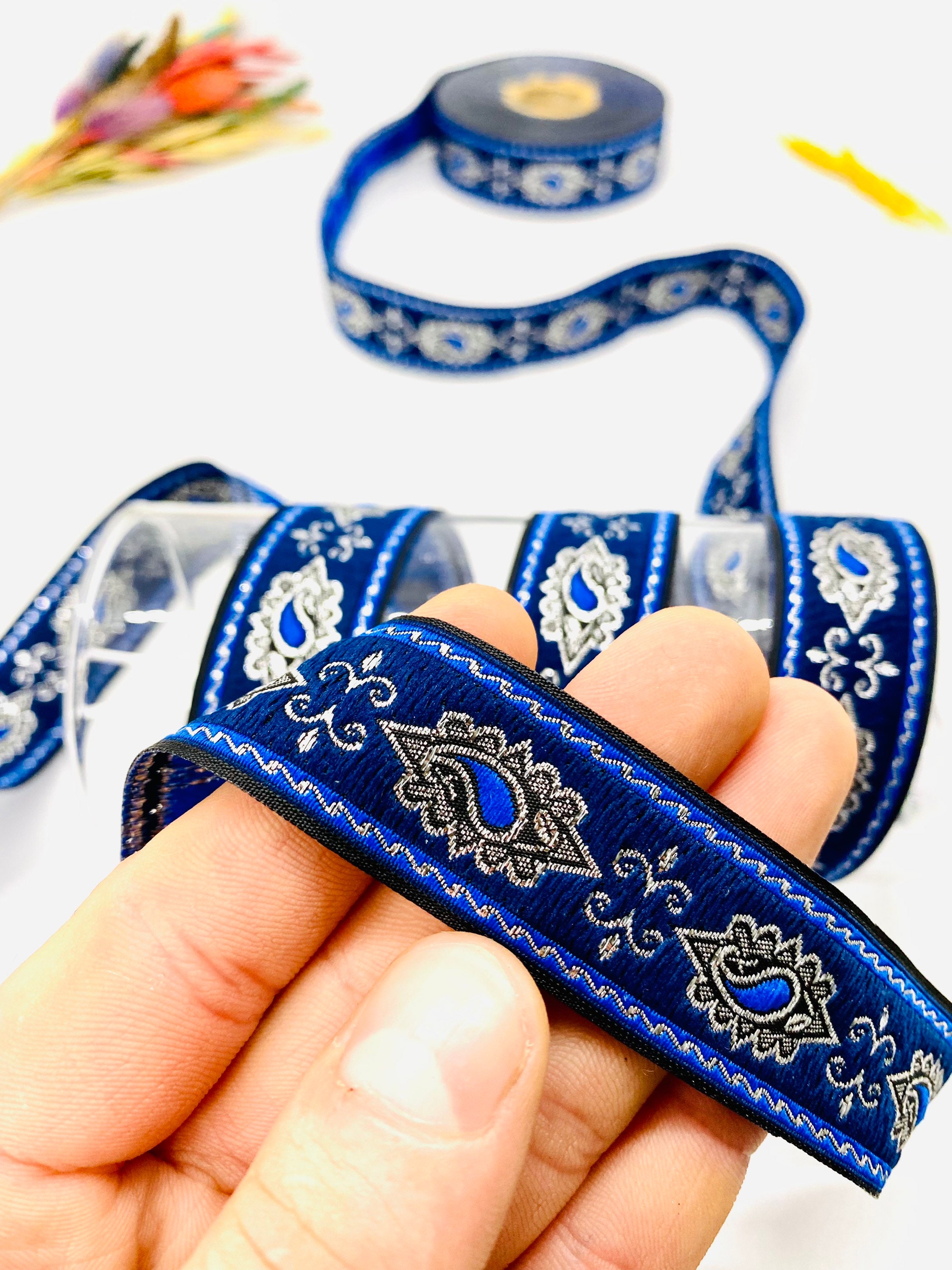 10yrd/22 Mm Navy Blue Medieval Jacquard Ribbon(0.86 Inch