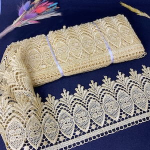 Guipure con ribete de encaje amarillo de 8 yardas/100 mm (3,93 pulgadas) ribete de encaje de Venecia, ribete de encaje geométrico, ribete de costura, ribete de encaje de boda, blusa, falda, mantel