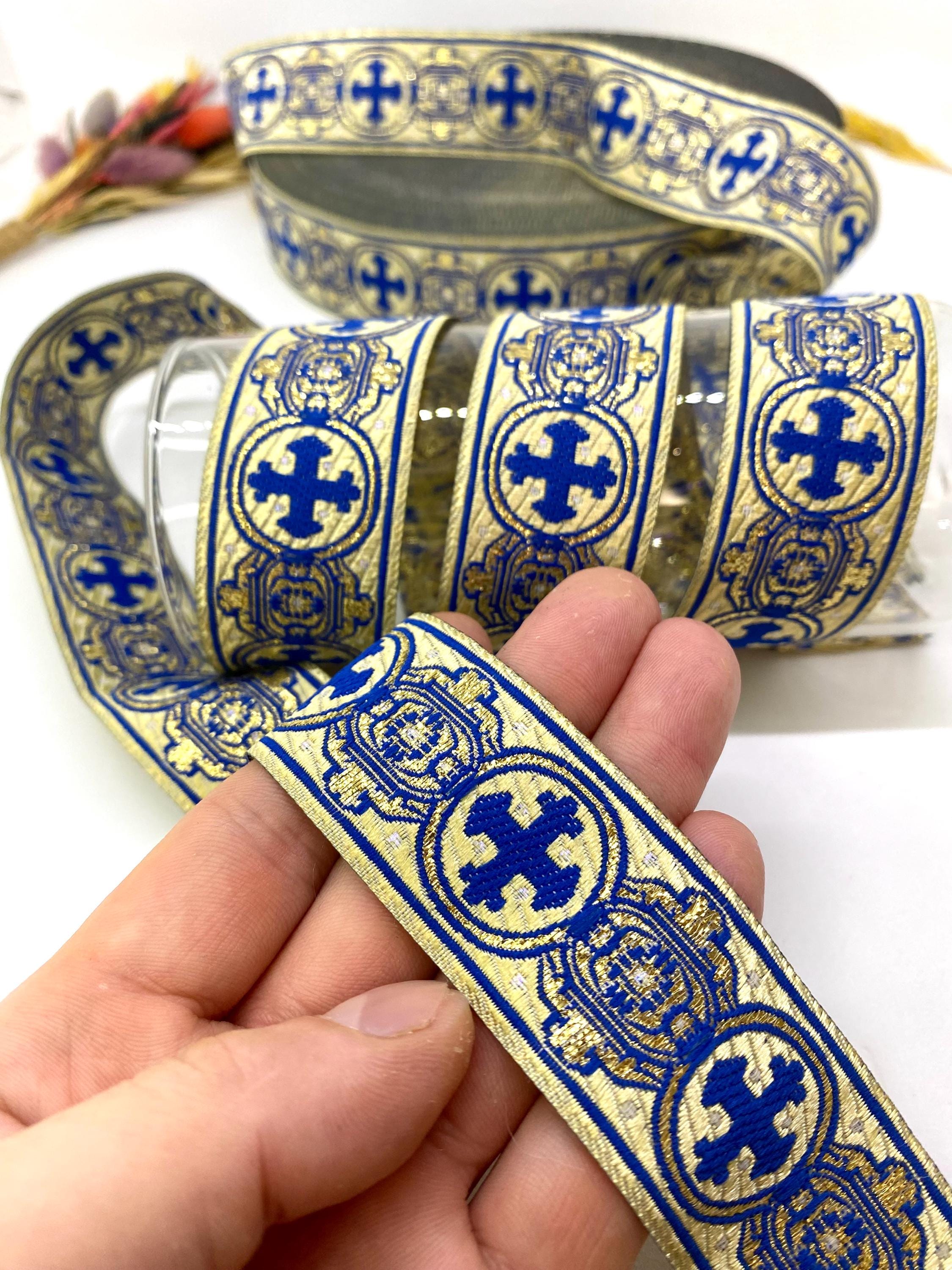 50mm Gold/claret Red Cross Jacquard Ribbon(1.96 Inc)liturgical