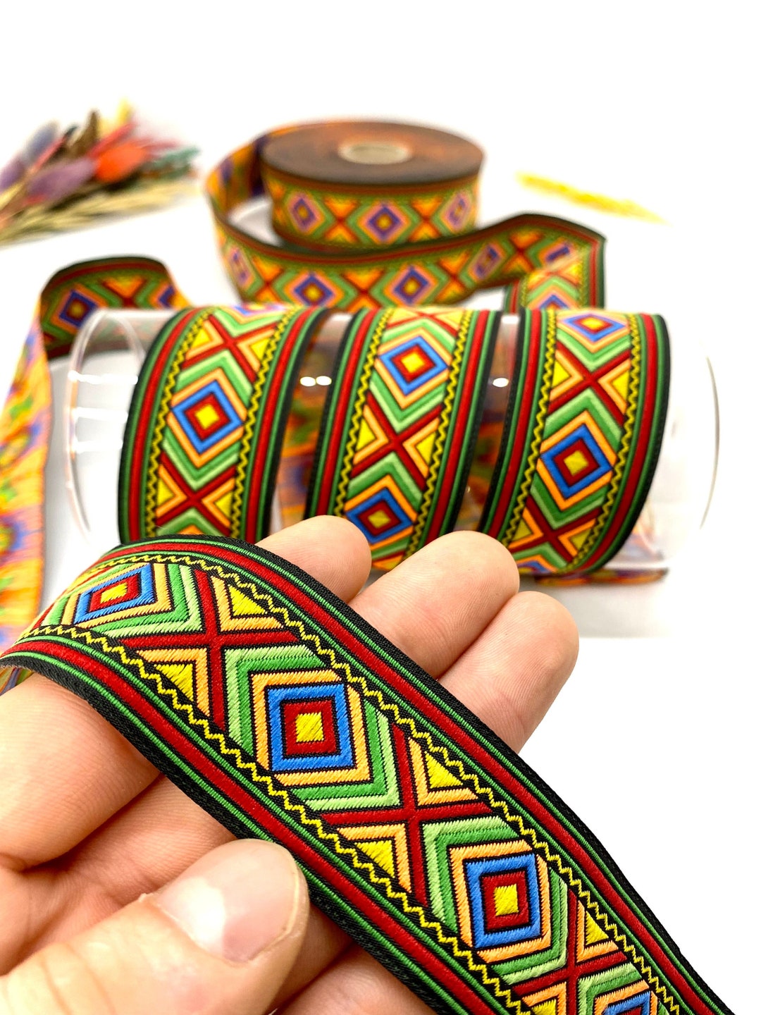 African Jacquard Ribbon: 30mm Colorful Geometric Trim, 10 Yards - Etsy