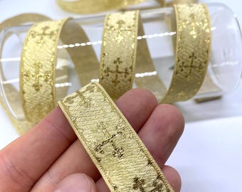 25Yrd/20mm Metallic Crosses Jacquard Trim(0.78 inchs)Jacquard Ribbon,Vintage Ribbon,Metallic Crosses,Drapery trim,Vesment Ribbon,DIY Sewing