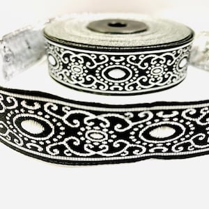 10 Yards/20mm Black/Grey Authentic Jacquard Ribbon(0.78 inc)Vintage Ribbon,Jacquard Trim,Costume Ribbon,Sewing Trim,Dog collar,Drapery Trim