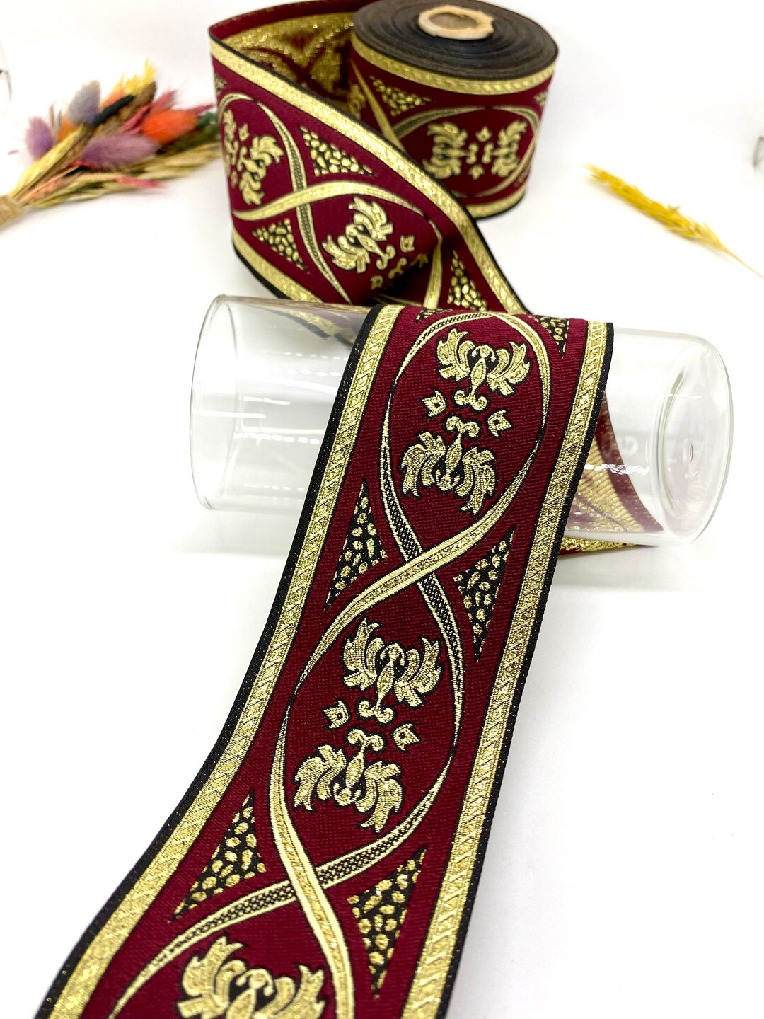 10 Yards/70mm Claret/red Medieval Jacquard Trim(2.75 Inch)vintage ...