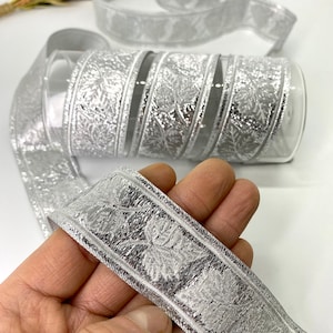 10Yards/30 mm Silver Leaf Pattern Jacquard Ribbon(1.37 inch)Jacquard Trim,Vintage Ribbon,Costume Trim,Craft Supplies,Dog Collar,Sewing Trim,