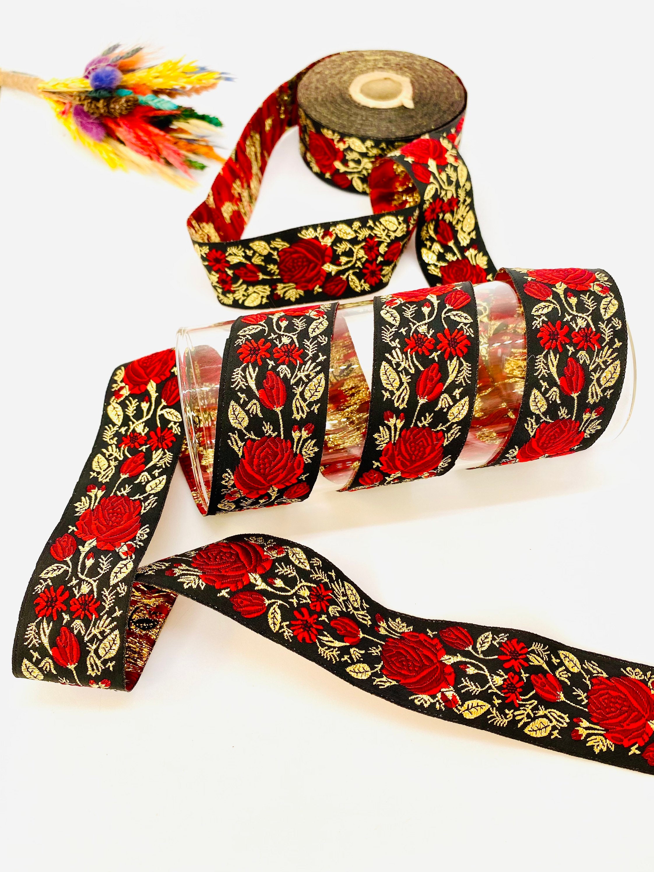 10 Yards/30mm Red/black Floral Jacquard Trim1.18 Inchjacquard Ribbon,vintage Ribbon,floral Ribbon,rose Trim,costume Trim,dog Collar - Etsy 10 Yards/30mm Red/black Floral Jacquard Trim1.18 Inchjacquard Ribbon,vintage Ribbon,floral Ribbon,rose Trim,costume Trim,dog Collar - Etsy
