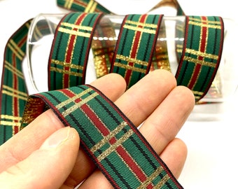 Cinta jacquard navideña verde y dorada - 22 mm, 9 metros, borde de tela tejida para costura, proyectos de costura DIY