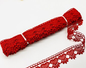 what is a paper dress Lace trim Guipure 30mm RED (1.18 inches) Venice Lace Trim, Heart Lace Trim,Guipure Trim runner, towel, pillow,dress, curtain, tablecloth