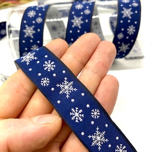 Navy Blue Snowflake Jacquard Ribbon: 22mm Christmas Trim, 10 Yards