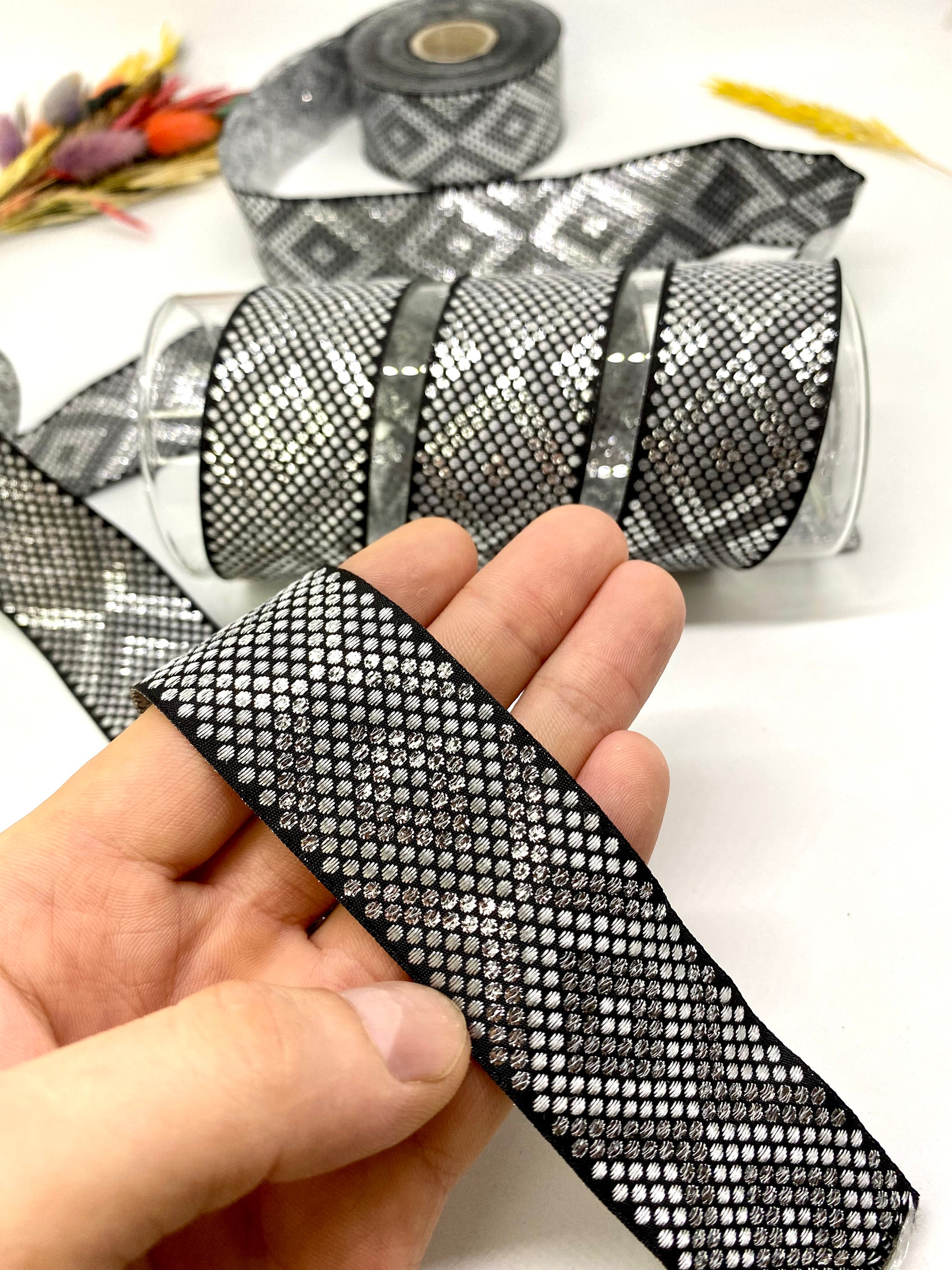 30mm Silver Metallic Jacqaurd Ribbon(1.18 Inch)jacquard Trim