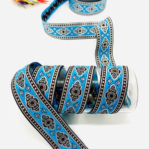 10Yrd/30mm Sky Blue Renaissance Jacquard Ribbon(1.18 inches)Jacquard Trim,Costume Ribbon,Dog Collar,Drapery Trim,Vintage Ribbon,Brocade Trim