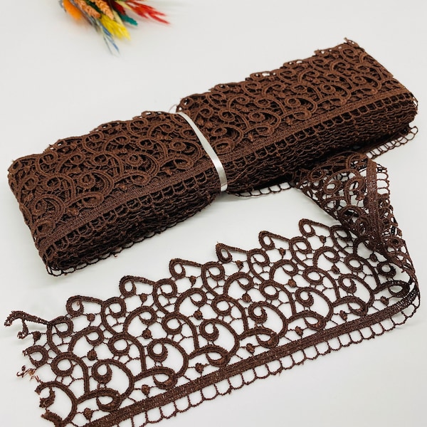 Lace trim 9 yard/70mm,Chocalate Brown Venice Lace Trim, guipure lace trimming ,Venica lace,bridal lace,Floral lace,width-2.75 inches