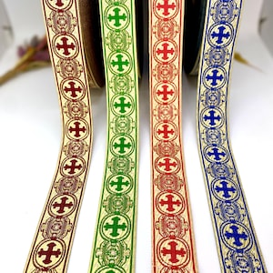 Metallic Crosses Jacquard Ribbon,Perfect For Costumes, LARP&Historical Clothing,Decorative Ribbon For,Costumes,Viking/Renaissance Clothing