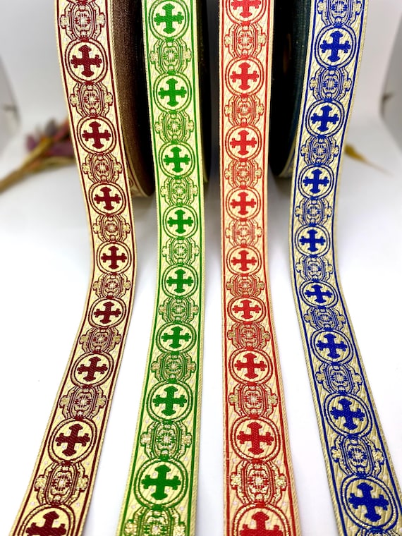 Metallic Crosses Jacquard Ribbon: Costume, Clergy, & Home Decor