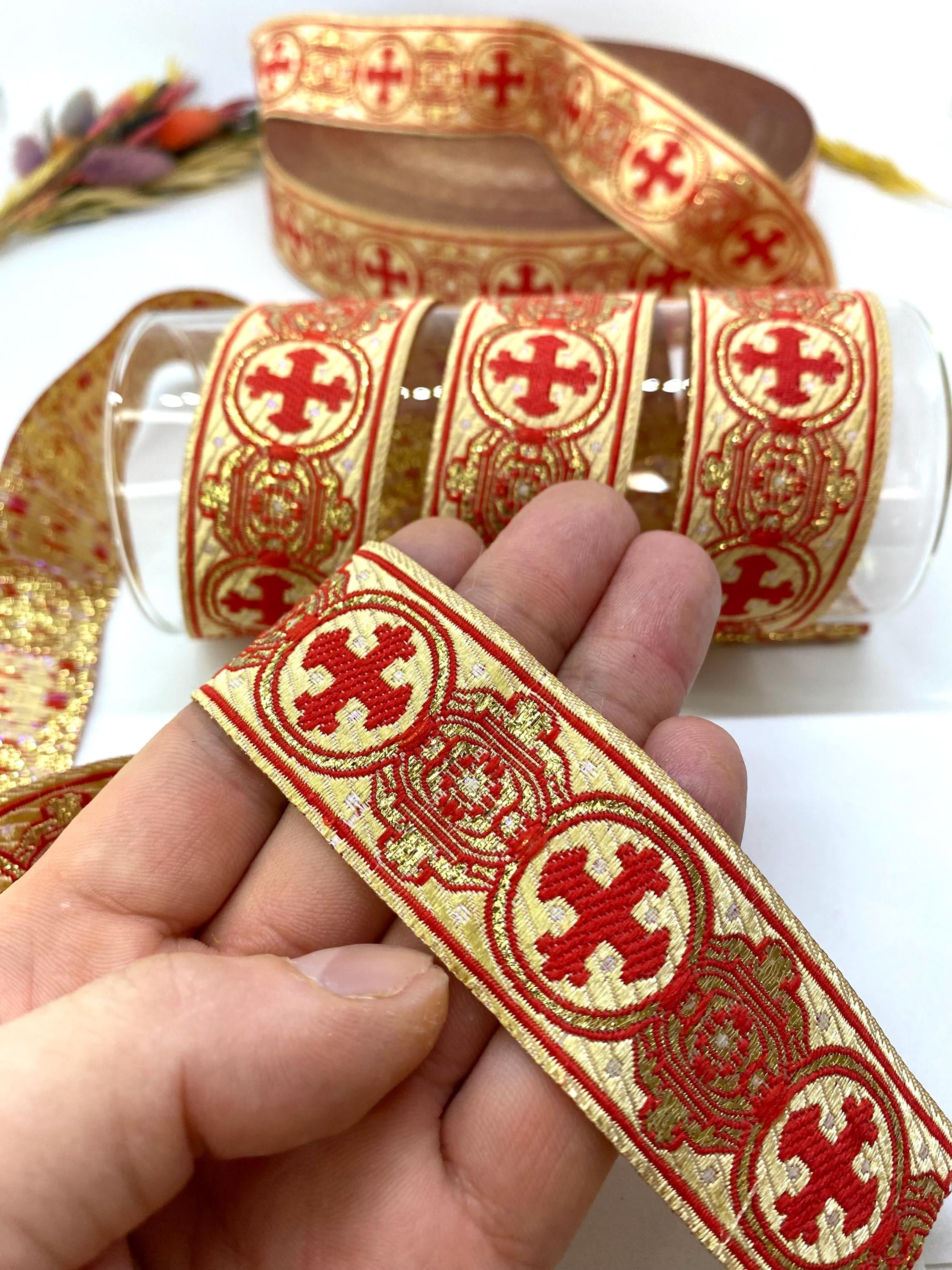Metallic Crosses Jacquard Ribbon: Costume, Clergy, & Home Decor