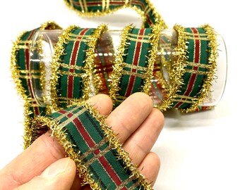 Cinta Jacquard Navideña: Cuadros Verdes y Dorados (10 yardas)