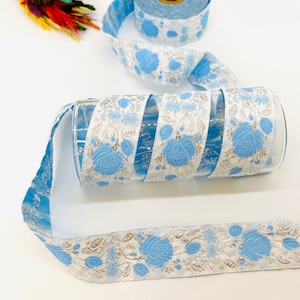 10Yards/30 mm SKY BLUE Floral Jacquard trim(1.18 inch)Jacquard Ribbon,Vintage Ribbon,Floral Ribbon,Sewing trims,Dog Collar,Camera Strap