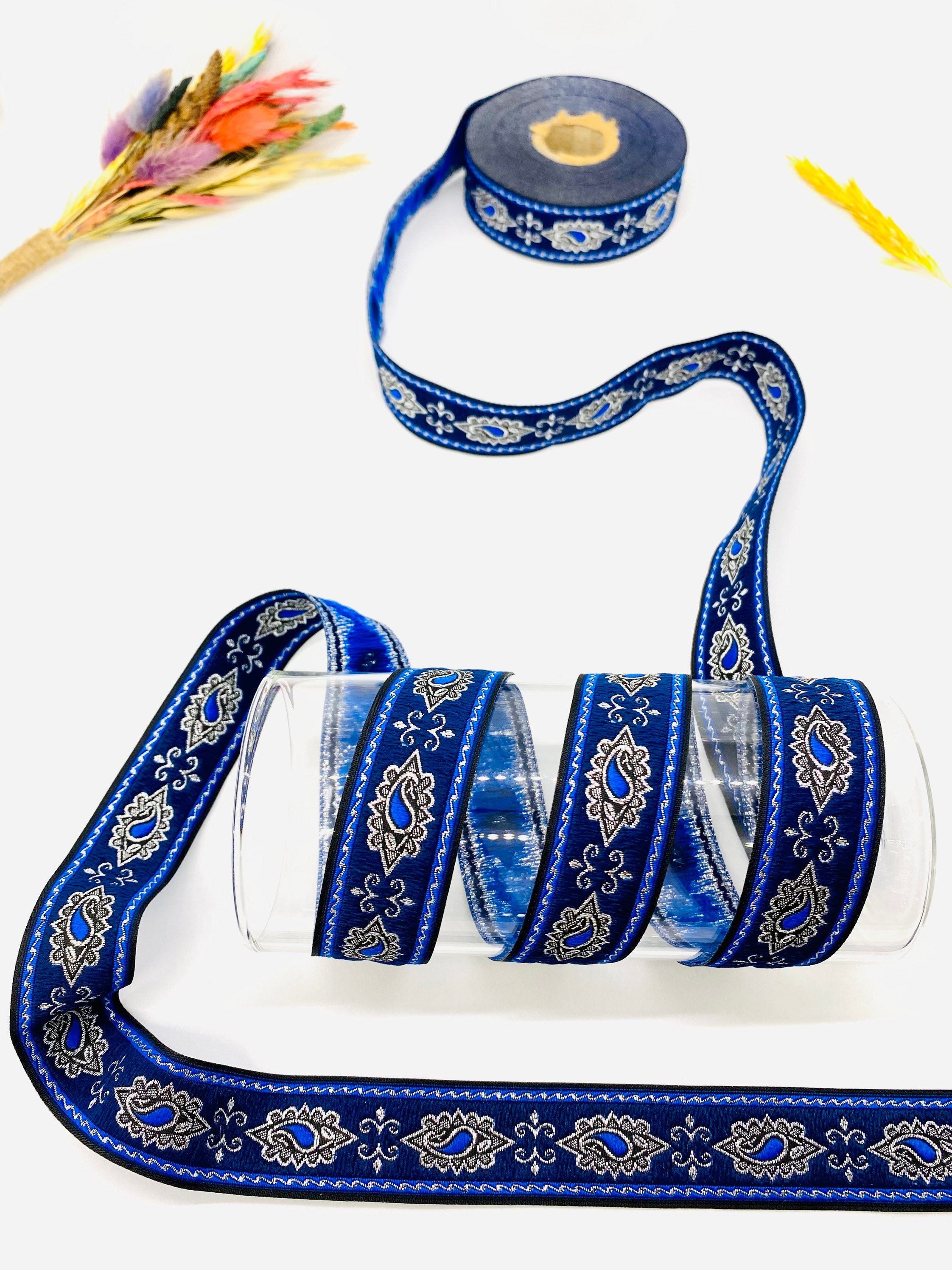 10yrd/22 Mm Navy Blue Medieval Jacquard Ribbon(0.86 Inch)renaissance ...