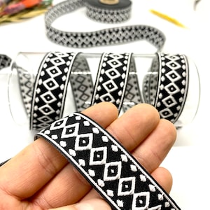 10 Yards/20 mm Black/White Diamond Jacquard Trim(0.78 inch)Vintage Ribbon,Jacquard Ribbon,Costume Ribbon,Sewing Trim,Dog Collar,Drapery Trim