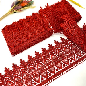 Guipur de encaje rojo de 8 yardas/100 mm (3,93 pulgadas), ribete de encaje de Venecia, ribete de encaje geométrico, ribete de costura, ribete de encaje de boda, blusa, falda, mantel