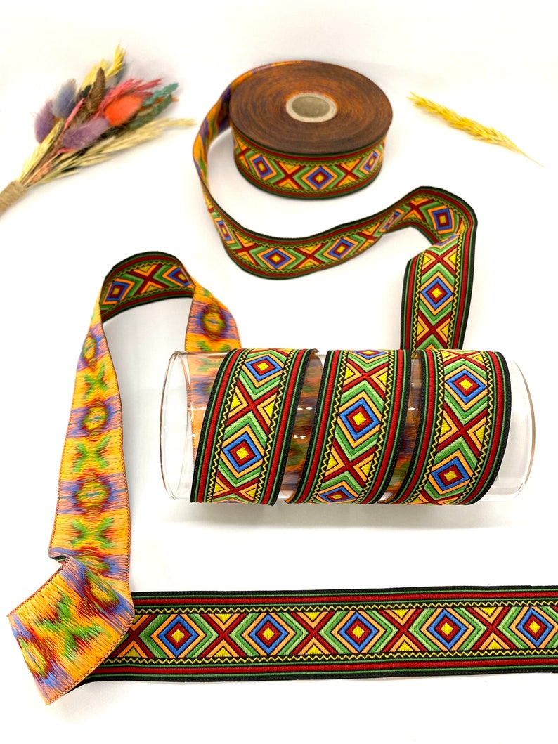 African Jacquard Ribbon: 30mm Colorful Geometric Trim, 10 Yards - Etsy