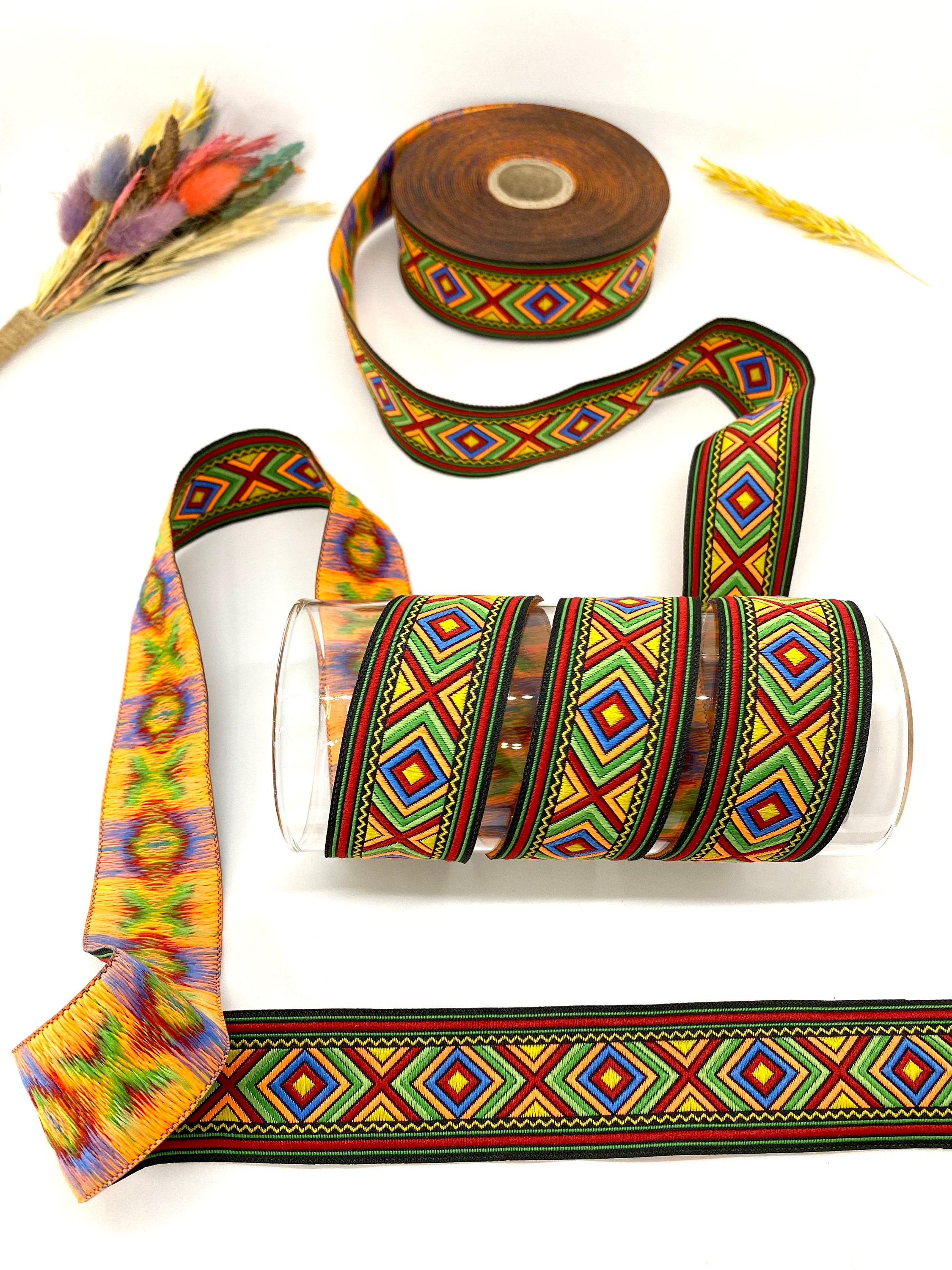 African Jacquard Ribbon: 30mm Colorful Geometric Trim, 10 Yards - Etsy