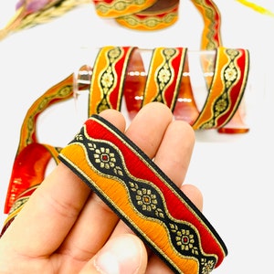Adorno jacquard floral celta naranja de 22 mm (0,86 pulg.) Cinta vintage, Cinta jacquard, Adorno para cortinas, Adorno de rosa, Suministro para manualidades, Adorno para costura, Collar de perro