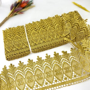 8 yardas/100 mm ribete de encaje amarillo mostaza (3,93 pulgadas) ribete de encaje de Venecia, ribete de encaje geométrico, ribete de costura, ribete de encaje de boda, blusa, falda, mantel