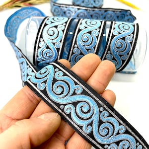 Bordure jacquard escargot celtique bleu 10 ans et 30 mm (1,18 pouce) ruban jacquard, bordure vintage, bordure pour costume, bordure de tenture, bordure de couture, collier pour chien, oreiller..