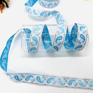 10 Yards/20mm Sky Blue Patterned Jacquard trim(0.78 inches)Jacquard Ribbon,Drop Embroidered Trim,Vintage Ribbon,Sewing Trim,Dog Collar