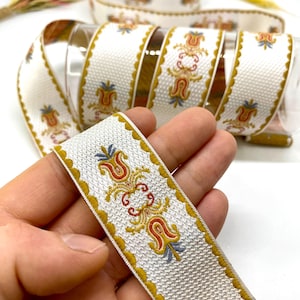 10yards/30mm Mustard Yellow Floral Jacquard Trim(1.18 inch)Jacquard Ribbon,Vintage Ribbon,Costume Trim,Sewing trim,Dog collar,Drapery Trim