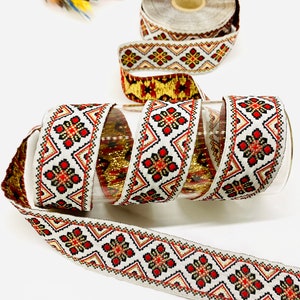 10 jardów/30 mm Biało-czerwona geometryczna wstążka żakardowa (1,18 cala) Taśma żakardowa, Materiały rzemieślnicze, Taśma vintage, Taśma do szycia, Obroża dla psa, Pasek do aparatu
