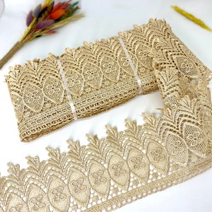 Guipur de encaje beige de 8 yardas/100 mm (3,93 pulgadas) Ribete de encaje de Venecia, ribete de encaje geométrico, ribete de costura, ribete de encaje de boda, blusa, falda, mantel