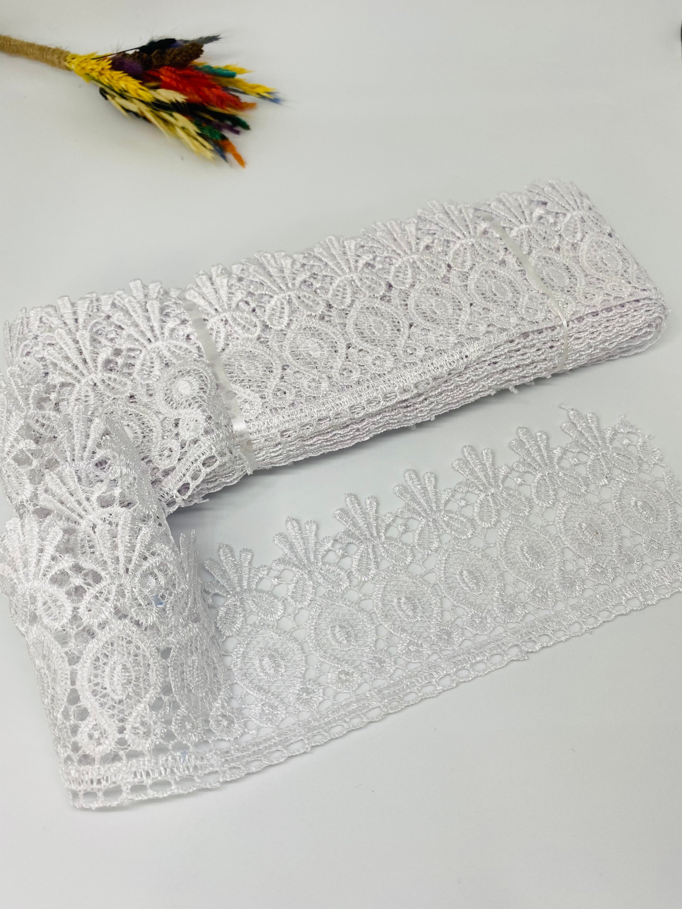 Lace trim 9 yard/70mm,White Venice Lace Trim ,guipure lace trimming, Wide guipur, Venica lace,Bridal lace,floral lace, width-2.75 inches