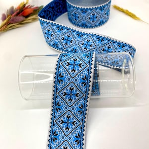 10Yrds/50mm Blue Geometric Ethnic Jacquard Ribbon,Anatolian Boho Trim,Boho Folk Trim For Costumes,Medieval or DIY Sewing Projects,Dog Collar