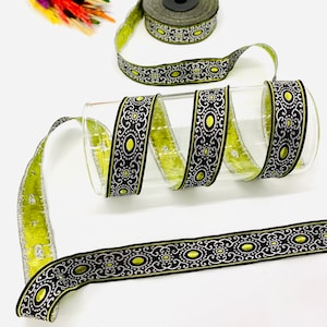 10Yards/20 mm Lime Green Authentic Jacquard Ribbon(0.78 inch)Jacquard Trim,Drapery Trim,Vintage Ribbon,Costume Ribbon,Sewing Trim,Dog Collar