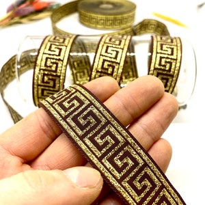 Bordure jacquard bordeaux/or 25 yards/20 mm (0,78 inc) ruban vintage, ruban jacquard, noeud celtique, garniture médiévale, collier pour chien, garniture de couture
