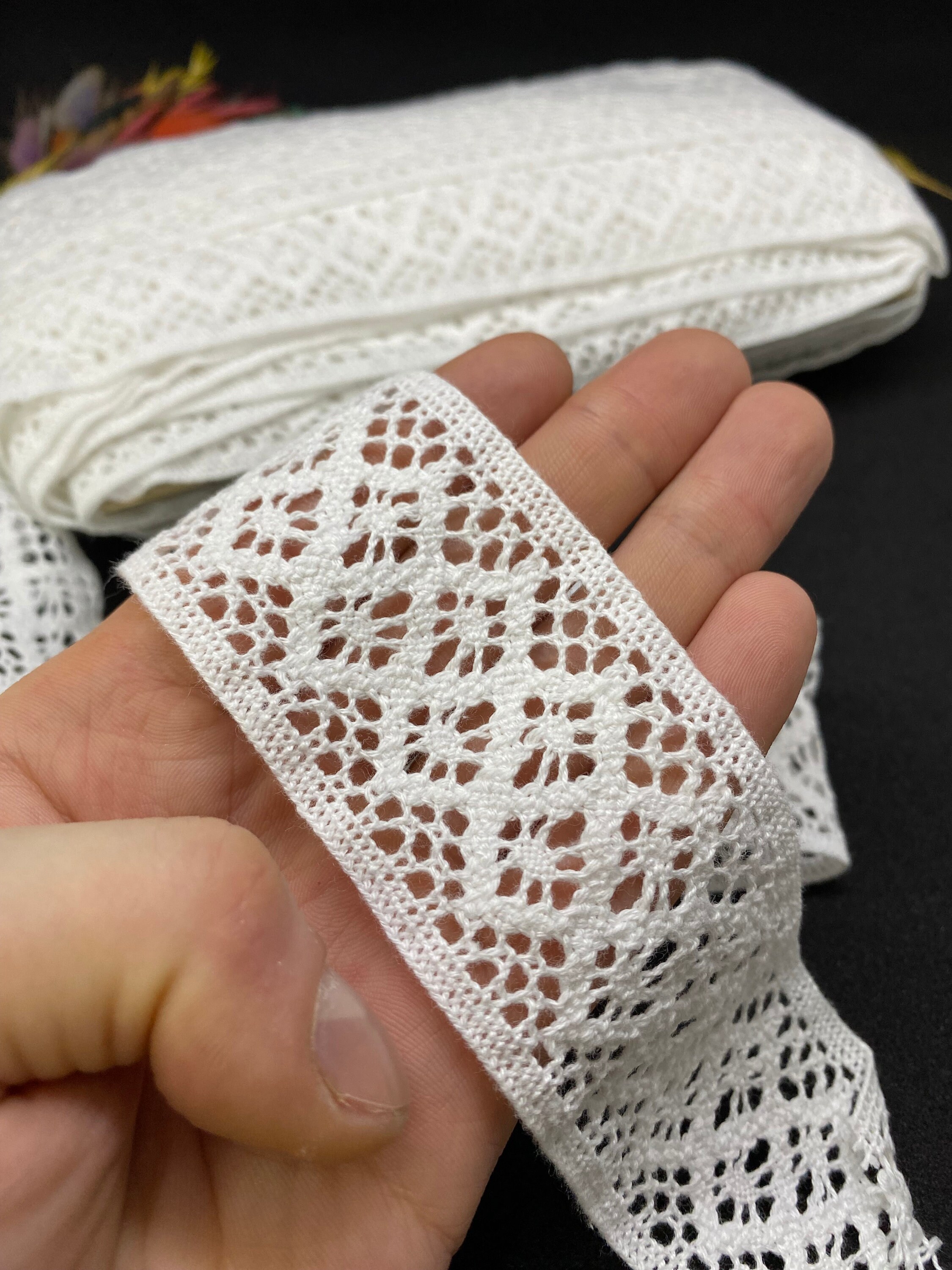 ホワイトコットンブレードレーストリム：45 mm幾何学波模様 - Etsy 日本