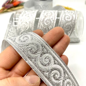 10Yrd/30 mm Silver Elegance Jacquard Trim(1,18in)Vintage Ribbon,Jacquard Ribbon,Celtic Pattern,Costume Ribbon,Dog Collar,Medieval Trim