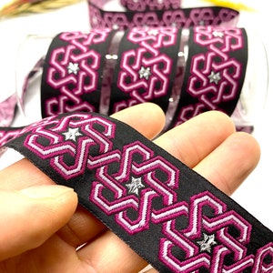 10 yards/30 mm sterrenmotief roze jacquardlint (1,18 inch) jacquardversiering, draperie, knutselspullen, kraagvoorraad, kostuumlint, hondenhalsband