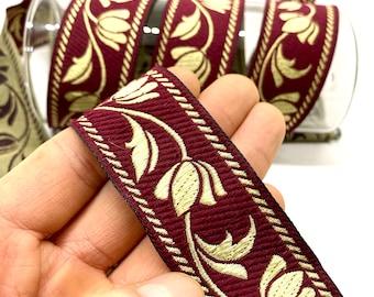 30 mm Claret Red Floral Jacquard Trim(1.18 inch)Handmade Sew-On Decorative Trim-Edge Decoration For Clothing,Costumes&DIY Sewing Projects