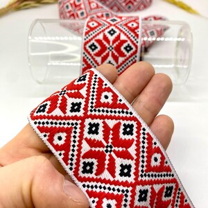 50 mm rotes Jacquardborte,geometrisches Jacquardband,Vintage,Jacquardborte,Mittelalter,Kostüme,Mittelalter oder DIY Nähprojekte