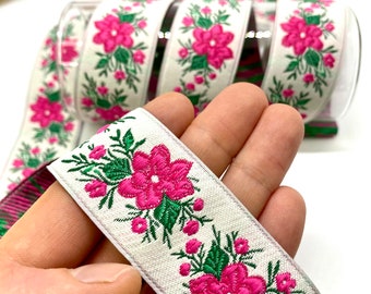 10Yrd/30 mm Pink&White Floral Jacquard trim(1.18 inch)Vintage Ribbon,Costume Ribbon,Jacquard Ribbon Trim,Sewing trim,Dog collar,Drapery Trim