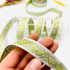 10 Yards/22mm Green Scroll Jacquard Trim(0.86 inch)Renaissance Trim,Otantic Ribbon,Jacquard Ribbon,Vintage Ribbon,Costume Trim,Dog Collar